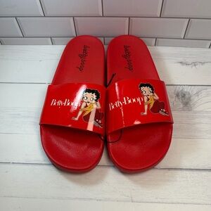 Betty Boop :10 Women Red Graphic Slide Sandals